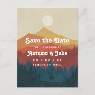 Retro Mountain and Forest Photo Wedding Save The D Announcement Postcard