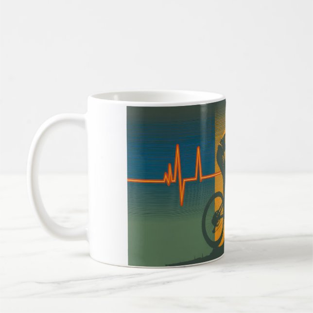 Retro Mountain Biker Heartbeat Coffee Mug (Left)