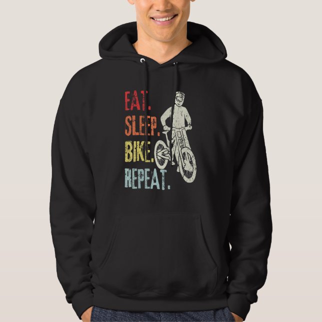 Retro Mountain Biking Bicycle Cycling Eat Sleep Bi Hoodie (Front)