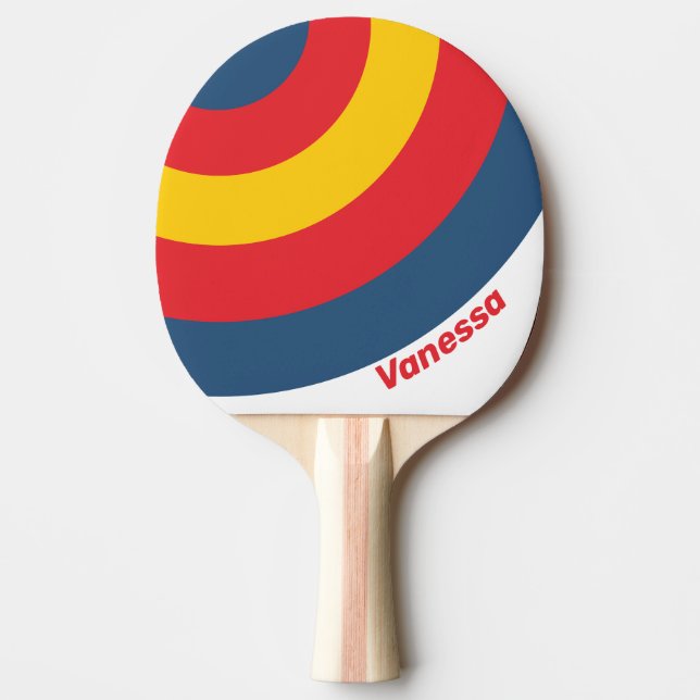 Retro Mountain Circle Stripe with Name Ping Pong Paddle (Front)