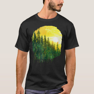 Retro Mountain Forest Binary Number Computer T-Shirt