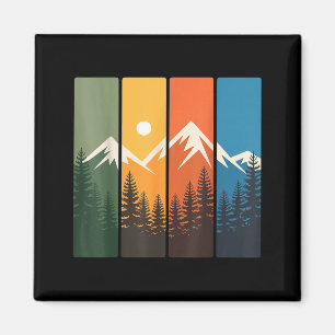 Retro Mountain Forest Sunset Landscape Nature Magnet