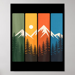 Retro Mountain Forest Sunset Landscape Nature Poster