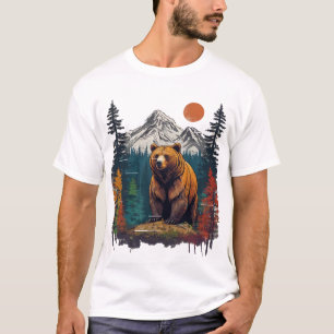 Retro Mountain Grizzly Bear Nature Graphic T-Shirt