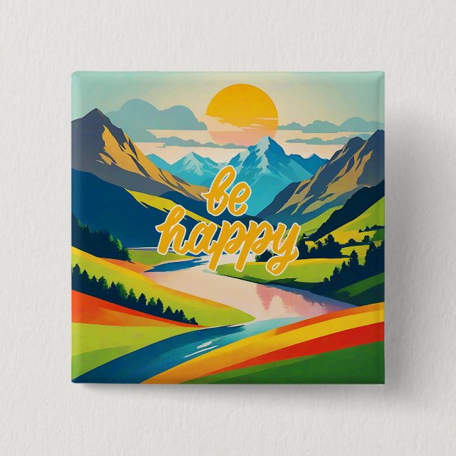 Retro Mountain Landscape 15 Cm Square Badge (Front)