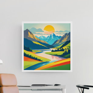 Retro Mountain Landscape Acrylic Wall Art