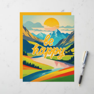 Retro Mountain Landscape "Be Happy" Custom Letterhead
