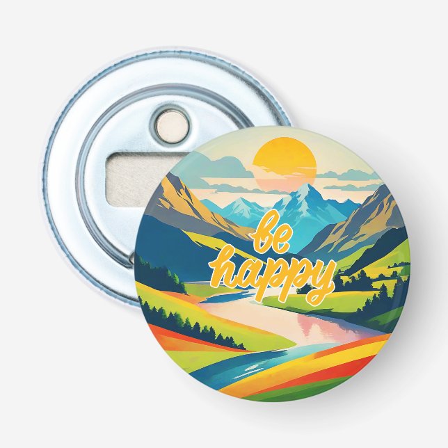 Retro Mountain Landscape Bottle Opener (Front)