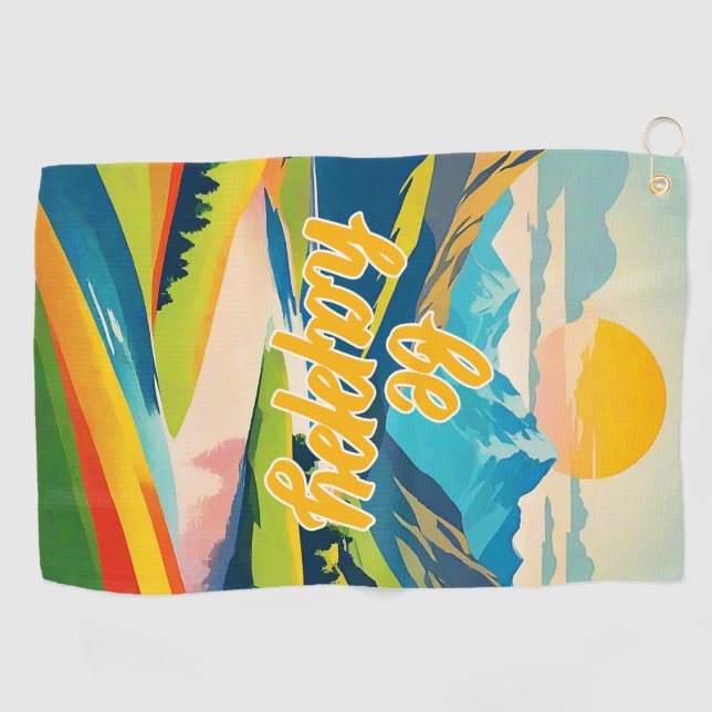 Retro Mountain Landscape Golf Towel (Horizontal)