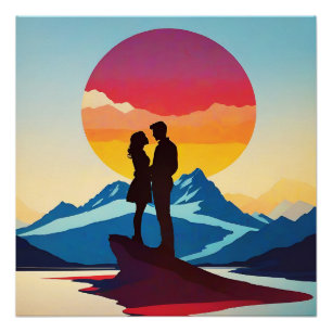 Retro Mountain Landscape Love Poster
