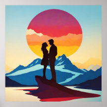 Retro Mountain Landscape Love