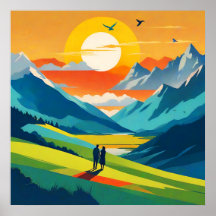 Retro Mountain Landscape Love