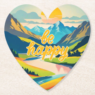 Retro Mountain Landscape Paper Coaster
