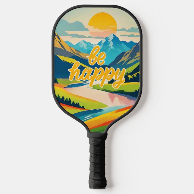 Retro Mountain Landscape Pickleball Paddle (Front)