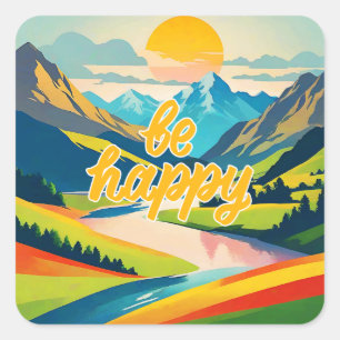 Retro Mountain Landscape  Square Sticker