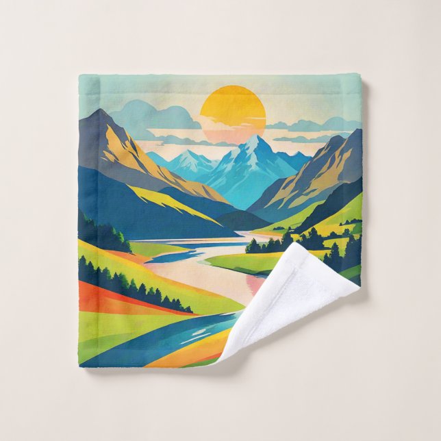 Retro Mountain Landscape Wash Cloth (Wash Cloth)