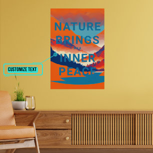Retro Mountain Landscape with Lake Poster