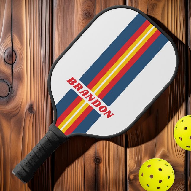 Retro Mountain Rally Stripes with Name Pickleball Paddle (Creator Uploaded)
