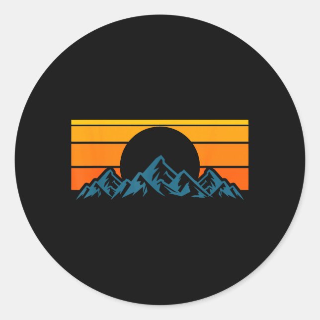 Retro Mountain Silhouette Classic Round Sticker (Front)