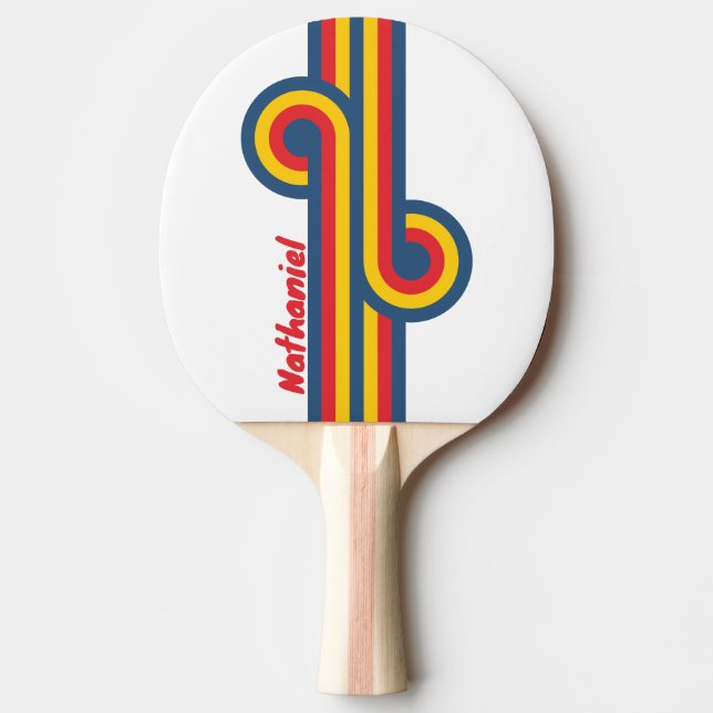 Retro Mountain Stripe Loop with Name Ping Pong Paddle (Front)