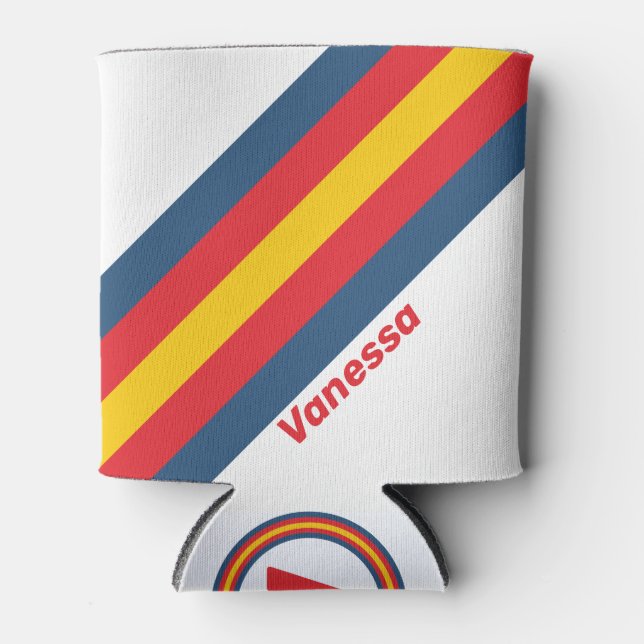 Retro Mountain Stripes with Name Can Cooler (Front)