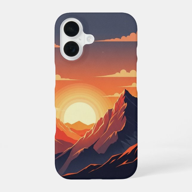 Retro Mountain Sunset iPhone 16 Case (Back)