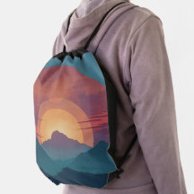 Retro Mountain Sunset - Nature Outdoors Graphic