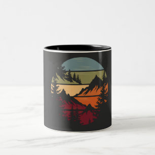 Retro Mountain Sunset Outdoors Hiking Gift  Two-Tone Coffee Mug