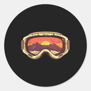Retro Mountain Sunset Ski Snowboard Goggles 80s Sk Classic Round Sticker