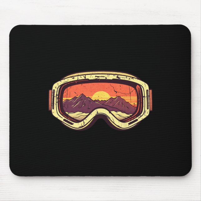 Retro Mountain Sunset Ski Snowboard Goggles 80s Sk Mouse Mat (Front)