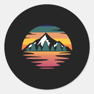 Retro Mountain Sunset Vintage Landscape _2 Classic Round Sticker