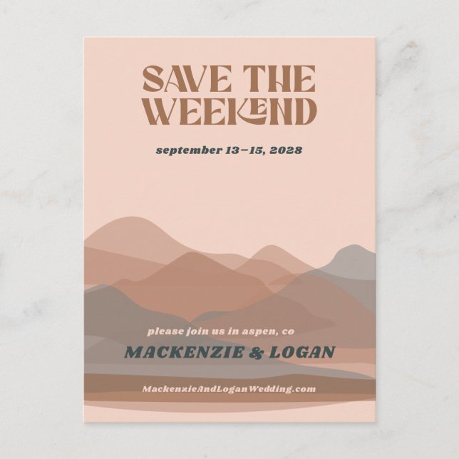 Retro Mountain Weekend Save The Date Card (Front)