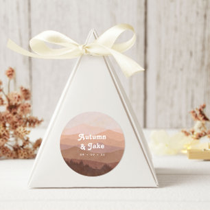 Retro Mountains and Forest  Dusty Pink Wedding Classic Round Sticker