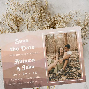 Retro Mountains Dusty Pink Photo Wedding Save The Date