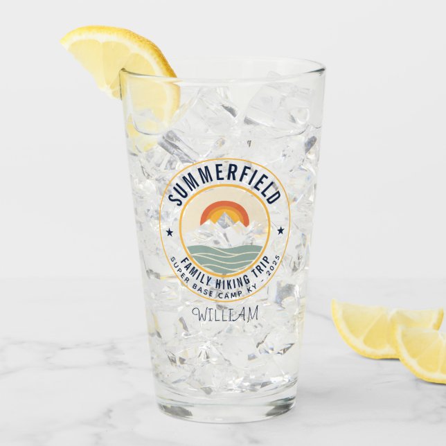 Retro Mountains Family Hiking Matching Personalise Glass (Front Ice)