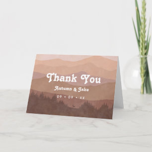 Retro Mountains & Forest  Dusty Pink Wedding Thank You Card