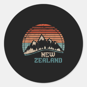 Retro Mountains New Zealand  Classic Round Sticker