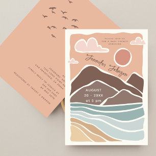 Retro Mountains Watercolor Outdoor Baby Shower Invitation