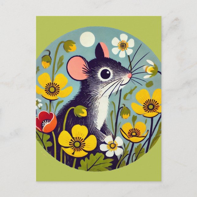 Retro Mouse with Buttercup  Postcard (Front)