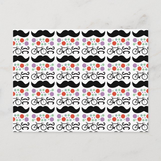 Retro Moustache Bike Pattern Postcard (Front)