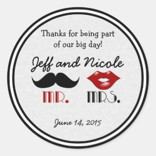 Retro Moustache Custom Wedding Classic Round Sticker