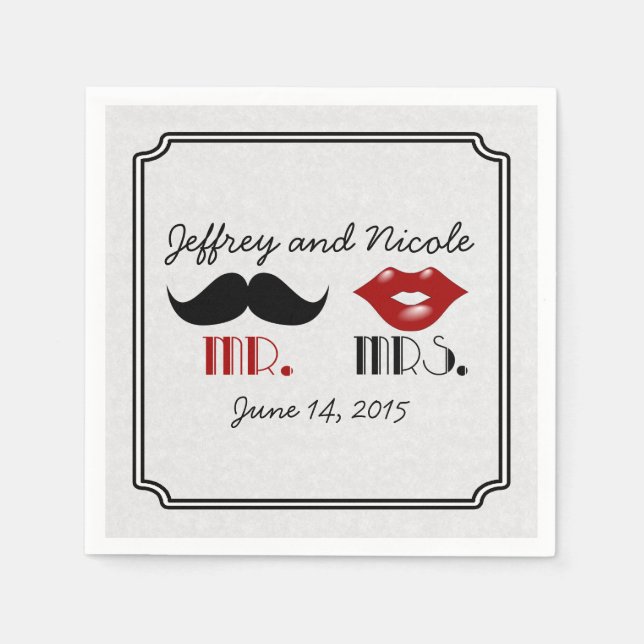 Retro Moustache Custom Wedding Napkin (Front)