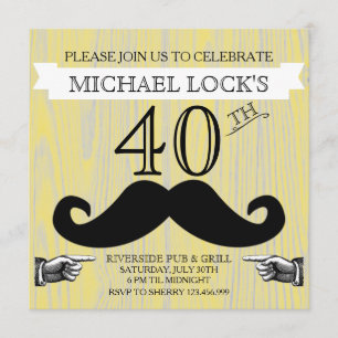 Retro Moustache Men's B'day Bachelor Invitation