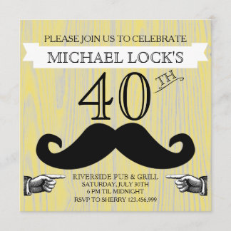 Retro Moustache Men's B'day Bachelor Invitation