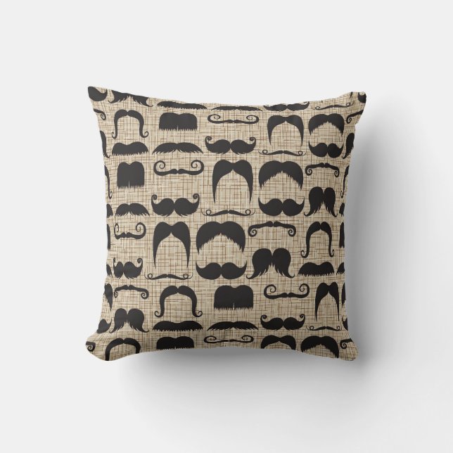 Retro Moustache Moustache Stache Pattern Cushion (Front)