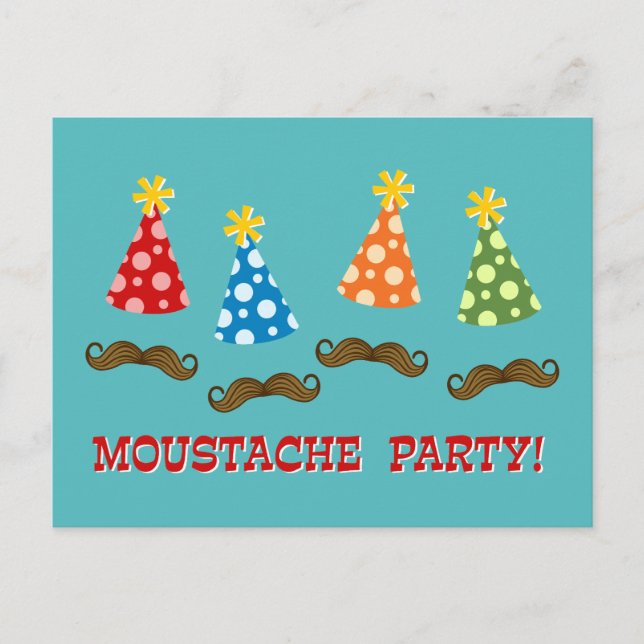 Retro Moustache Party Invitation Postcard (Front)