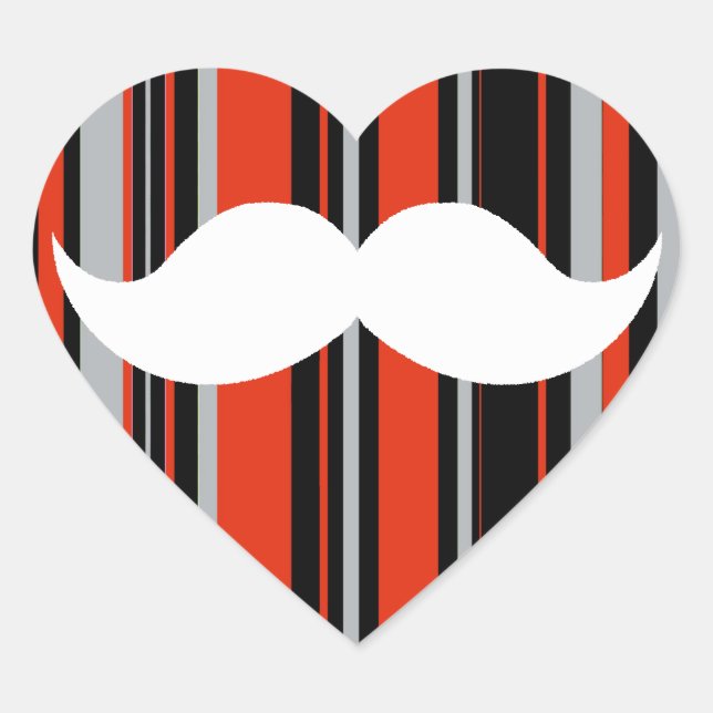 Retro Moustache Party Orange Stripes Heart Sticker (Front)