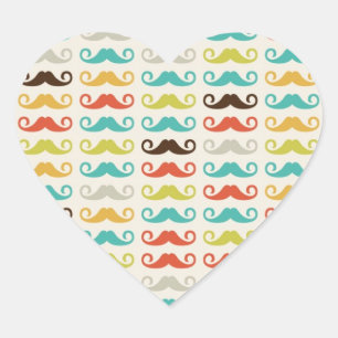 Retro Moustache Pattern Heart Sticker