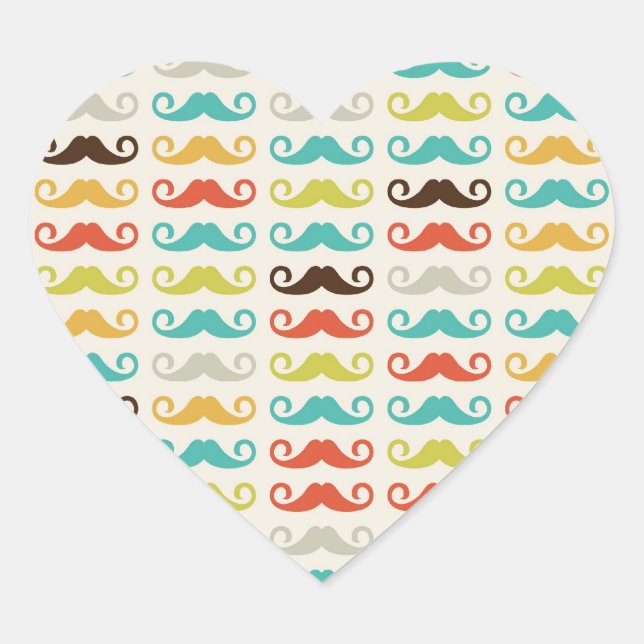 Retro Moustache Pattern Heart Sticker (Front)