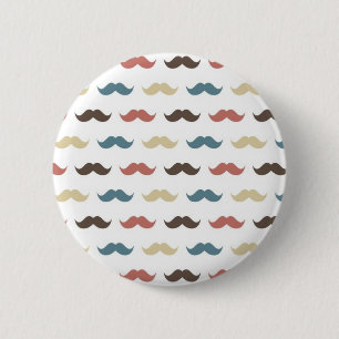 Retro Moustache Pattern in Multi Colours 6 Cm Round Badge